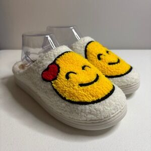 Women Slippers Yellow‎ Smiley Face Cozy Plush Warm Indoor Shoes Size 7-8 38-39